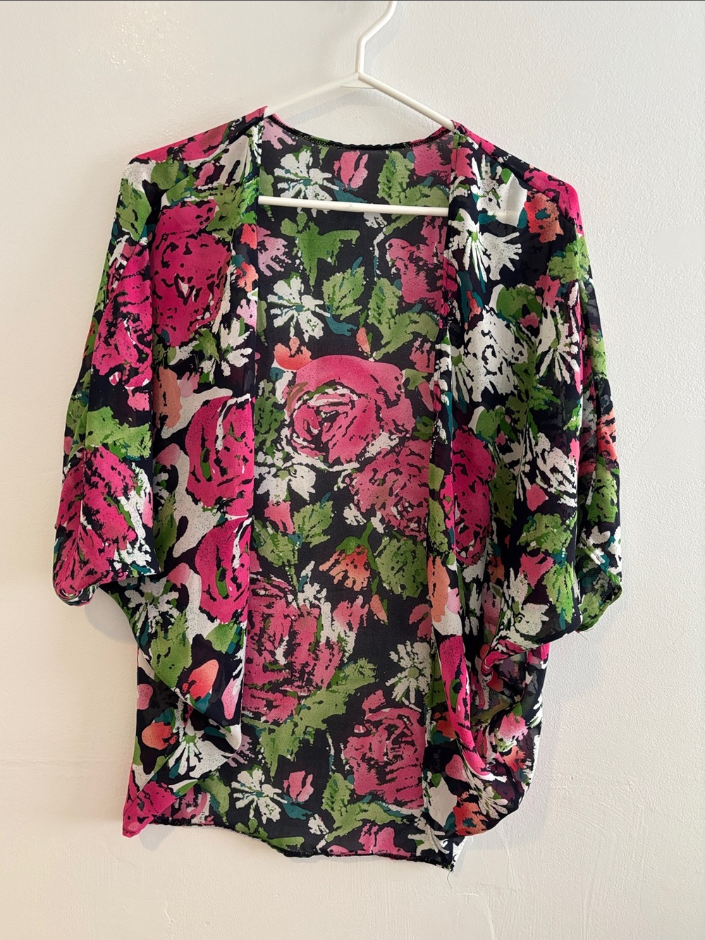3for $15😍 Floral Open-Front Swim Cover Kimono - Pink & Green